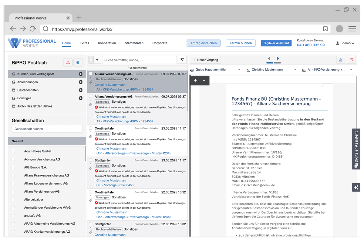BiPRO Postfach in Professional works