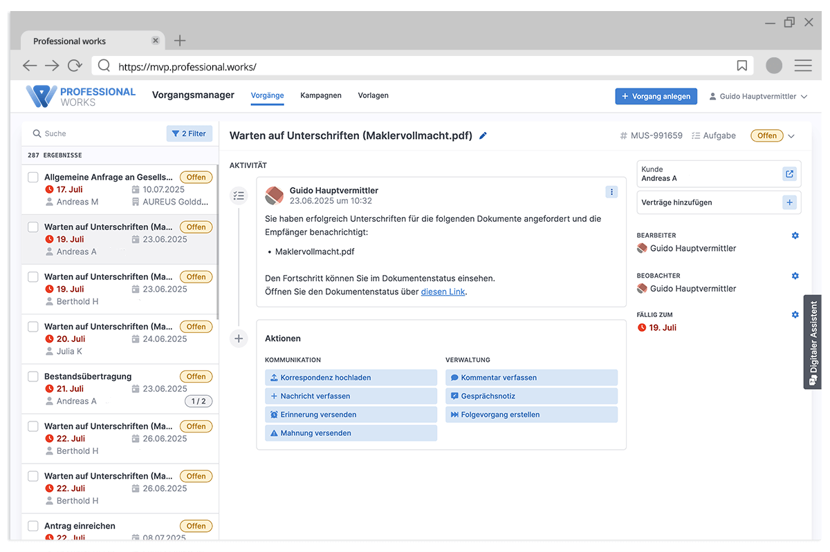 Digitale Kundenakte in Professional works